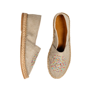 Clásica Playacar Lona Beige Con Bordado Multicolor