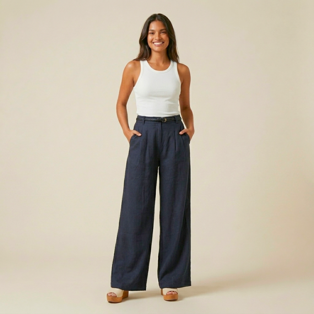 Pantalon Lino Azul Marino