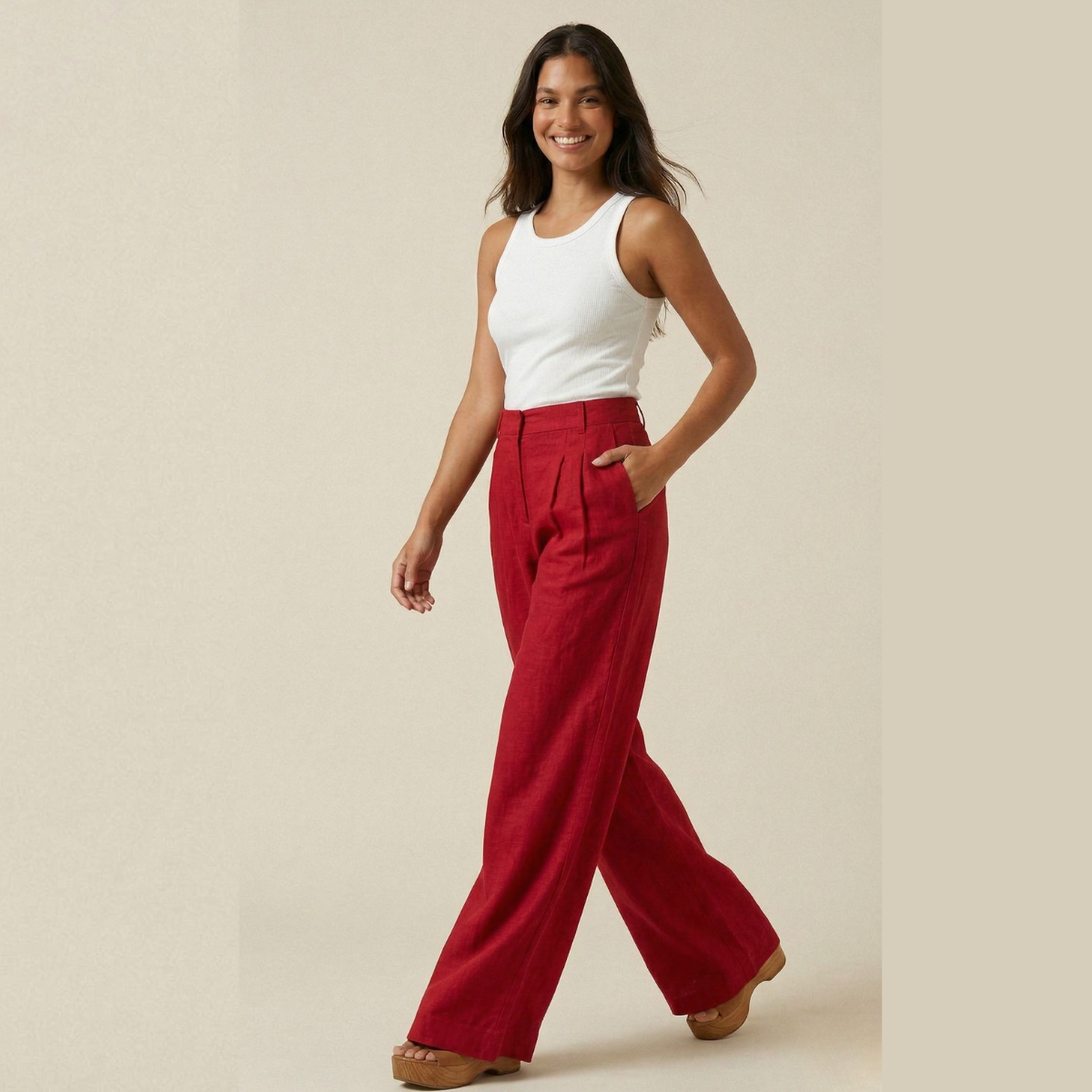 Pantalon Lino Rojo