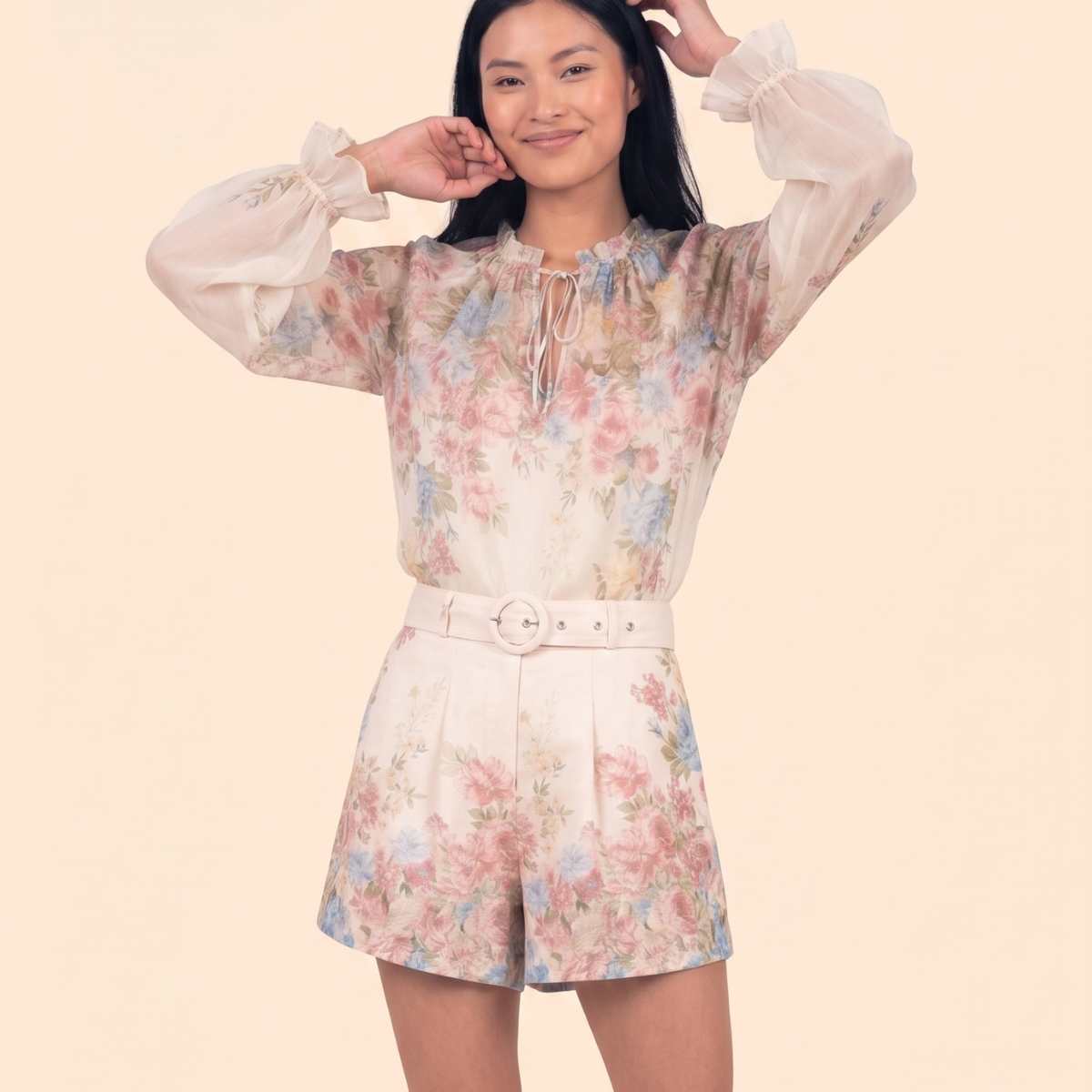 Set de Camisa Floral Con Short a Juego Blanco
