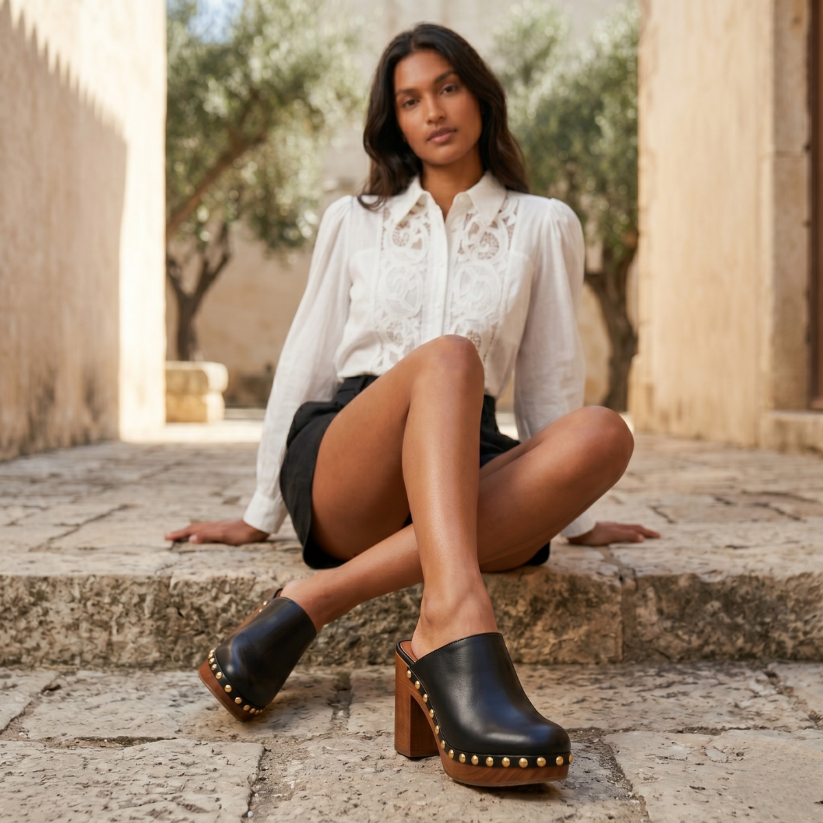 Claudia Negro Clogs de Madera
