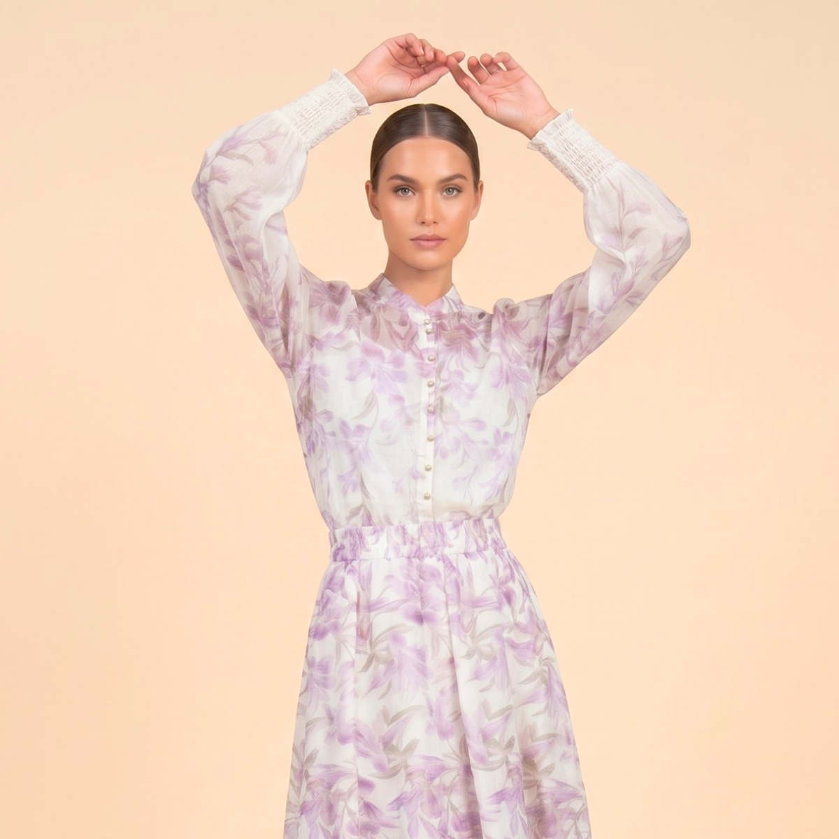 Set Falda Floreado Lila Beige