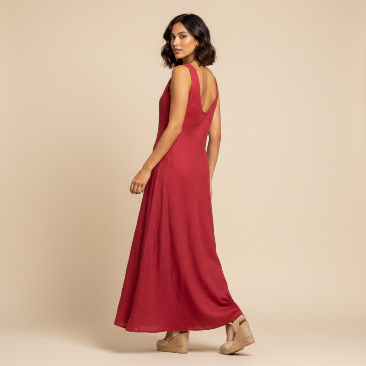 Vestido largo de lino rojo para verano