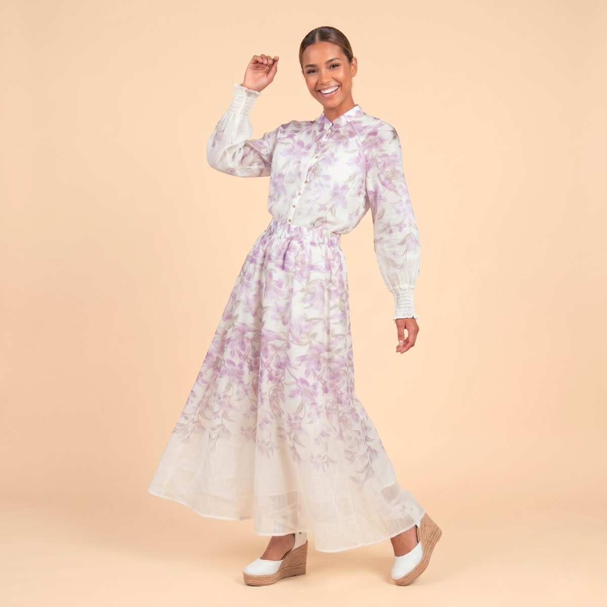 Set Falda Floreado Lila Beige