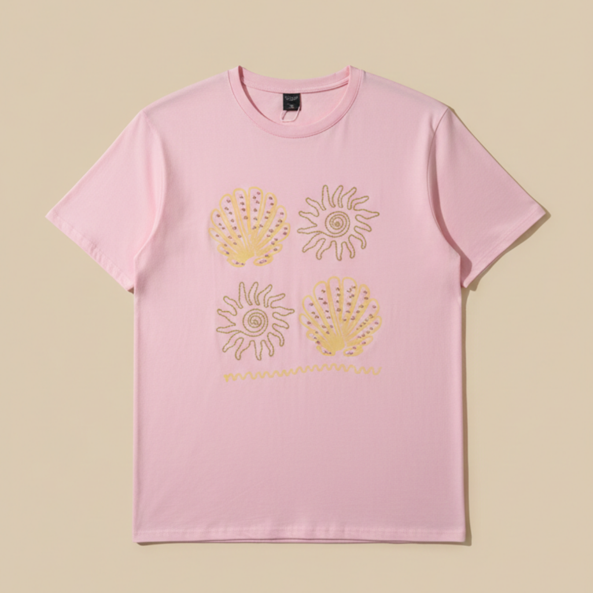 T-Shirt Rosa estampada de algodón oversized femenina -  Conchas