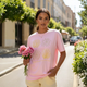 T-Shirt Rosa estampada de algodón oversized femenina -  Conchas