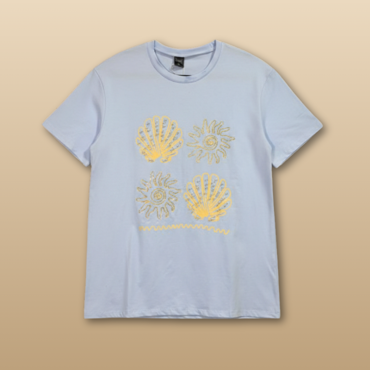 T-Shirt Azul estampada de algodón oversized femenina -  Conchas