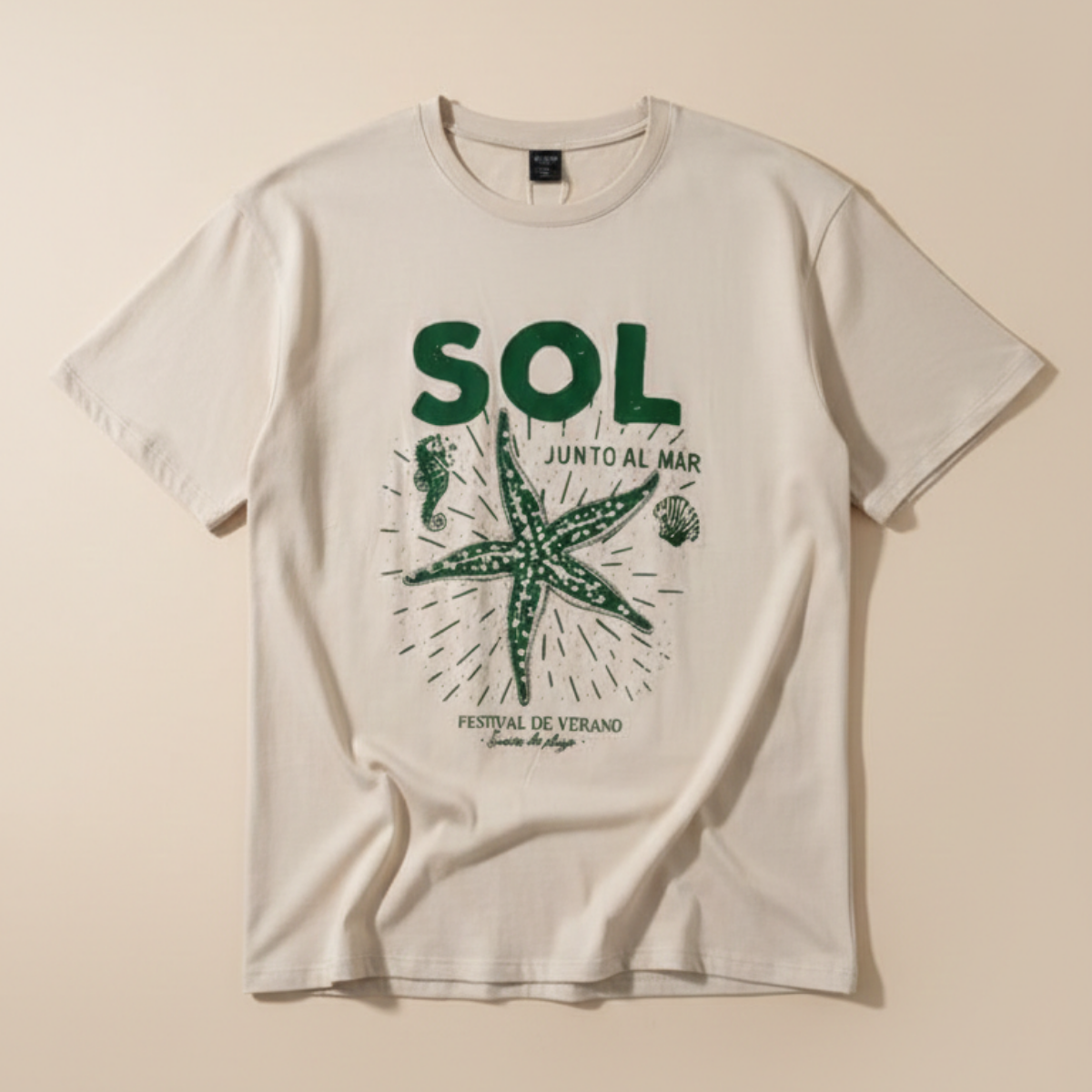 T-Shirt Marfil estampada de algodón oversized femenina -  Estrella
