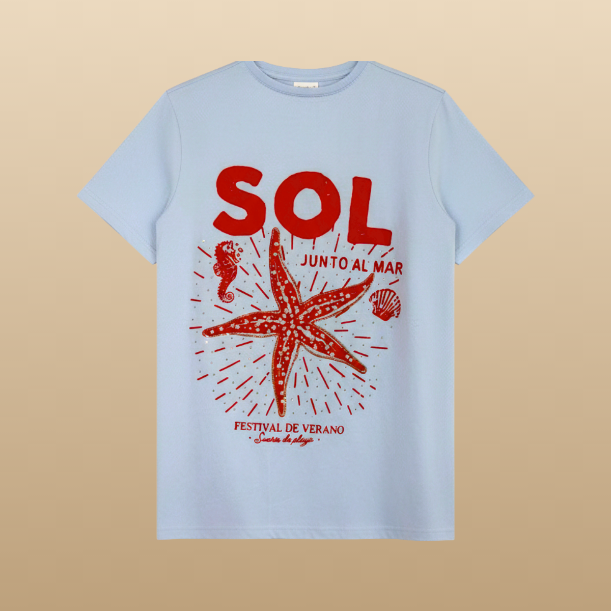 T-Shirt Azul estampada de algodón oversized femenina -  Estrella