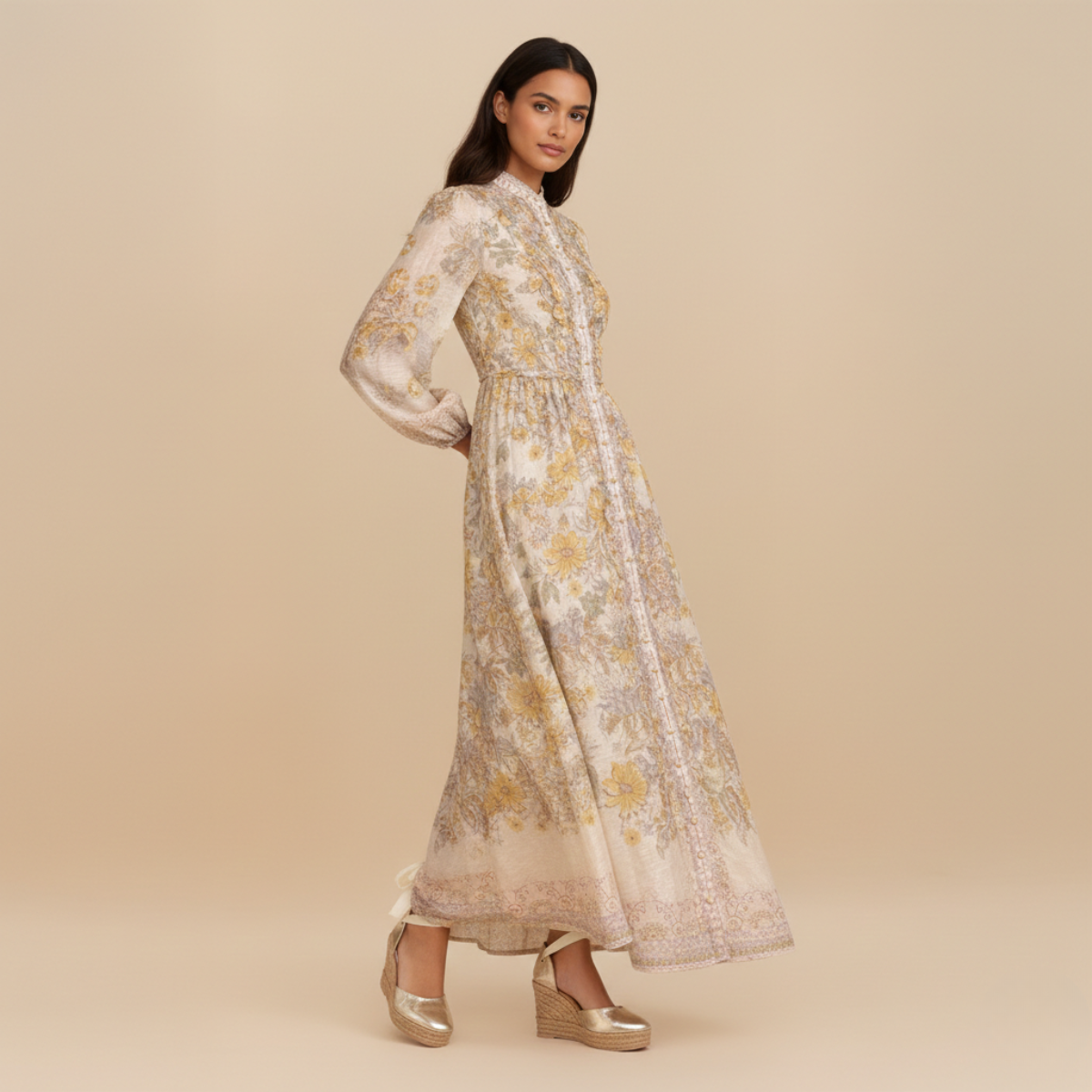 Vestido largo estampado bohemio café