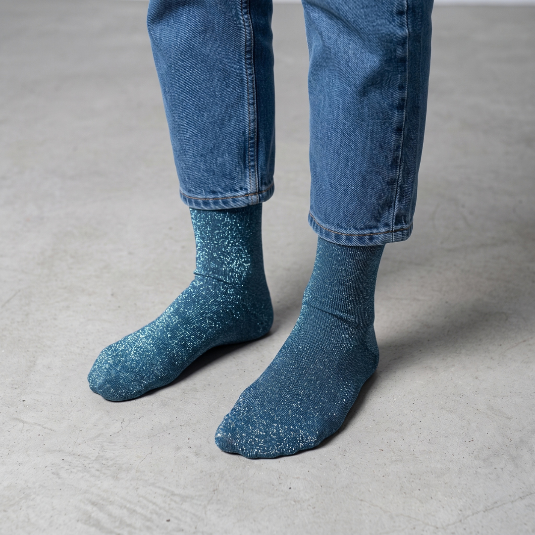 Calcetas Azules de Brillos para Mujer