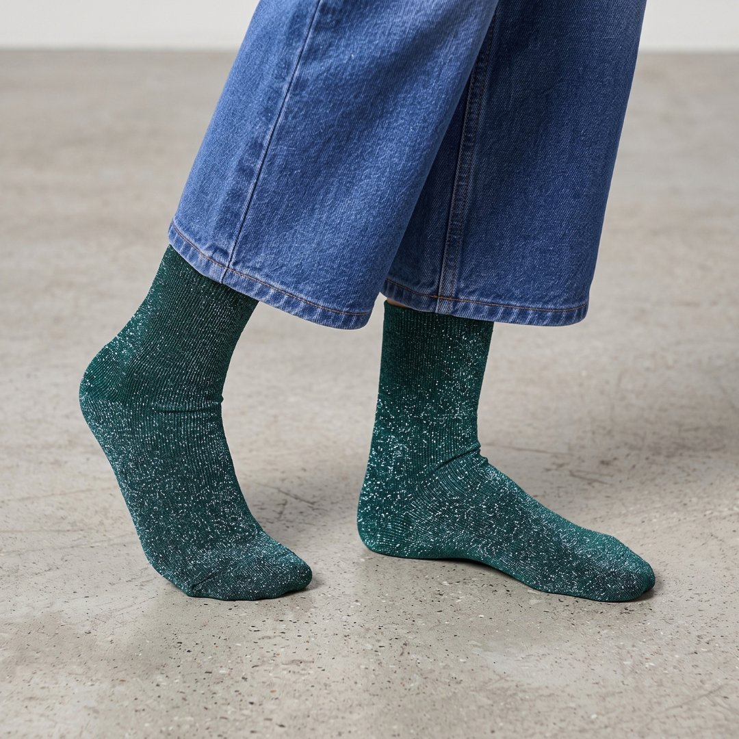 Calcetas Verdes de Brillos para Mujer