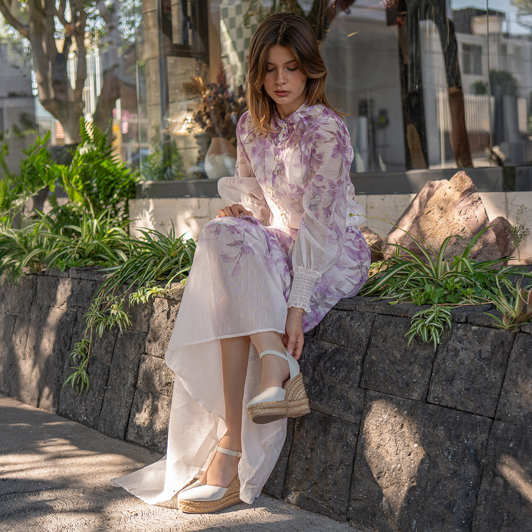 Set Falda Floreado Lila Beige