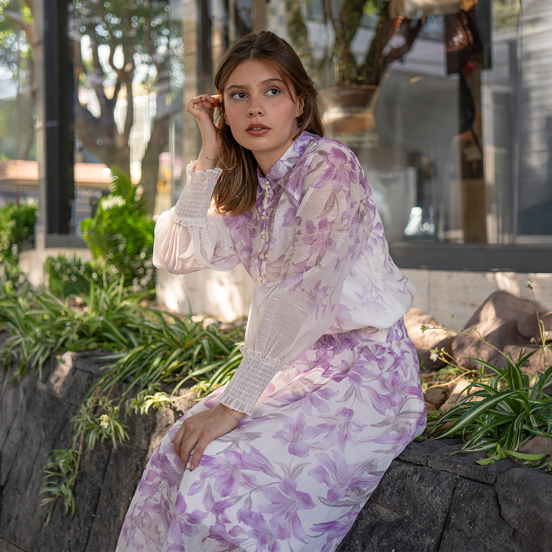 Set Falda Floreado Lila Beige